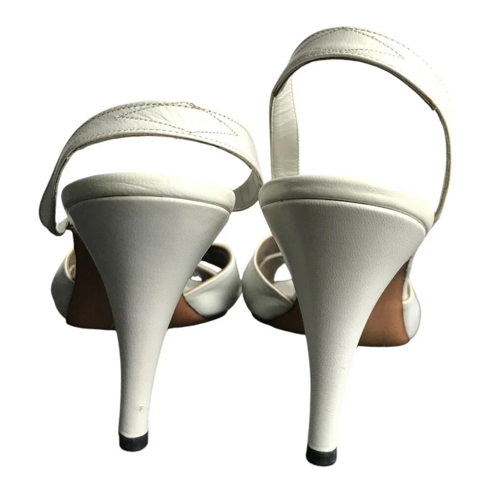 Bill Valentine Sandals Womens 7 White Leather Slingback Crisscross Stiletto Heel